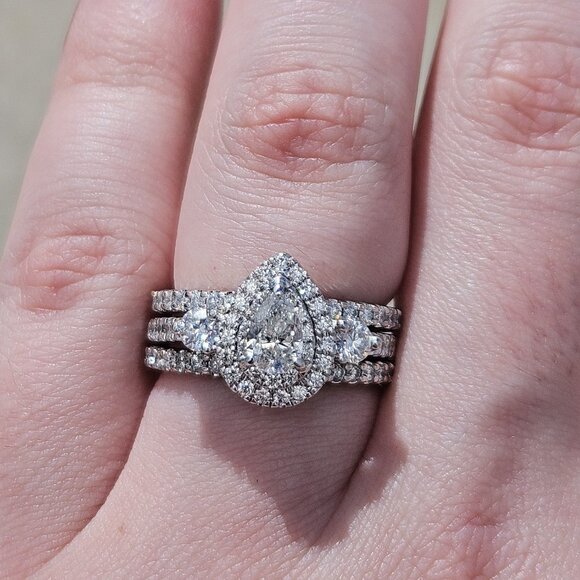 14KT White Gold Pear Diamond 3 Piece Wedding Ring Set 2.58TCW Size 7 - Picture 1 of 16